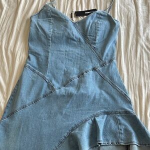 Fashion Nova Light Blue Denim asymmetrical dress